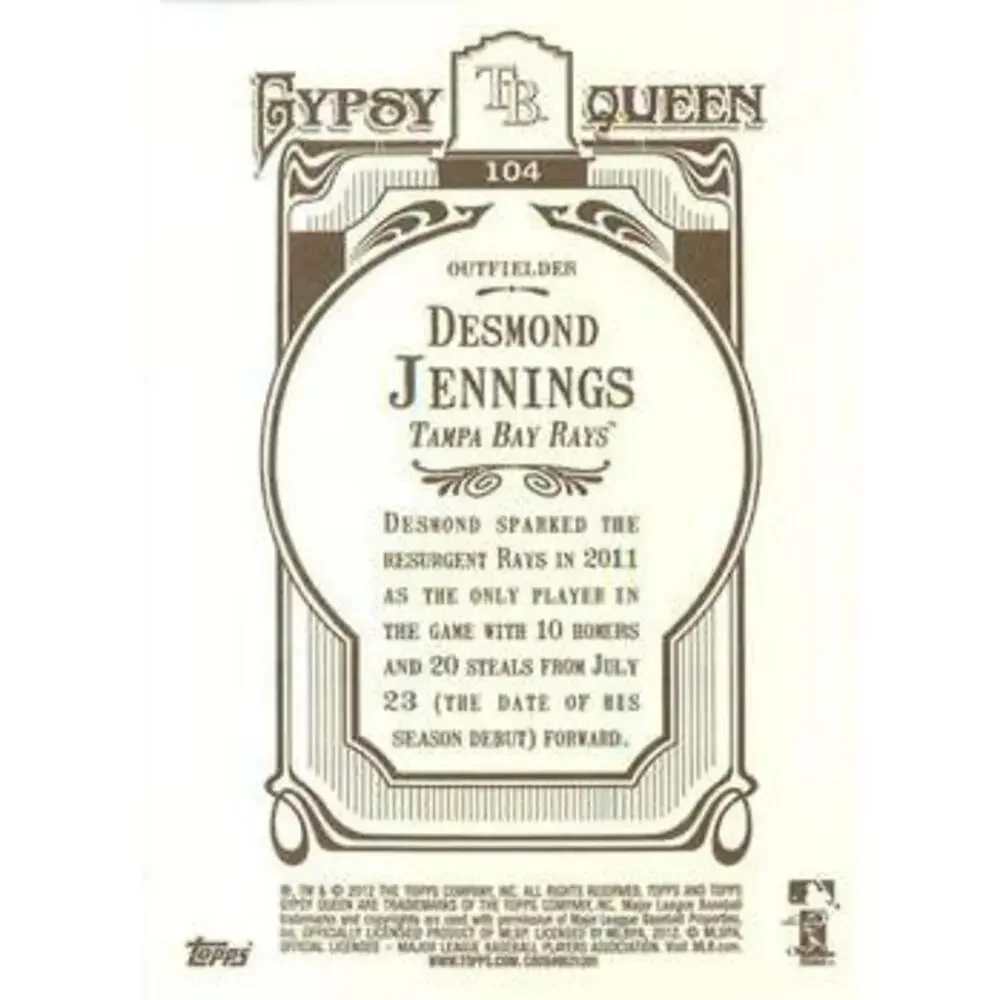 2012 Topps Gypsy Queen Desmond Jennings # 104 Tampa Bay Rays